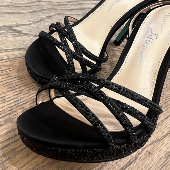 Like New [Betsey Johnson] Sexy Black Sparkly Platform Strappy Stiletto Heels | 6 - Picture 13 of 16